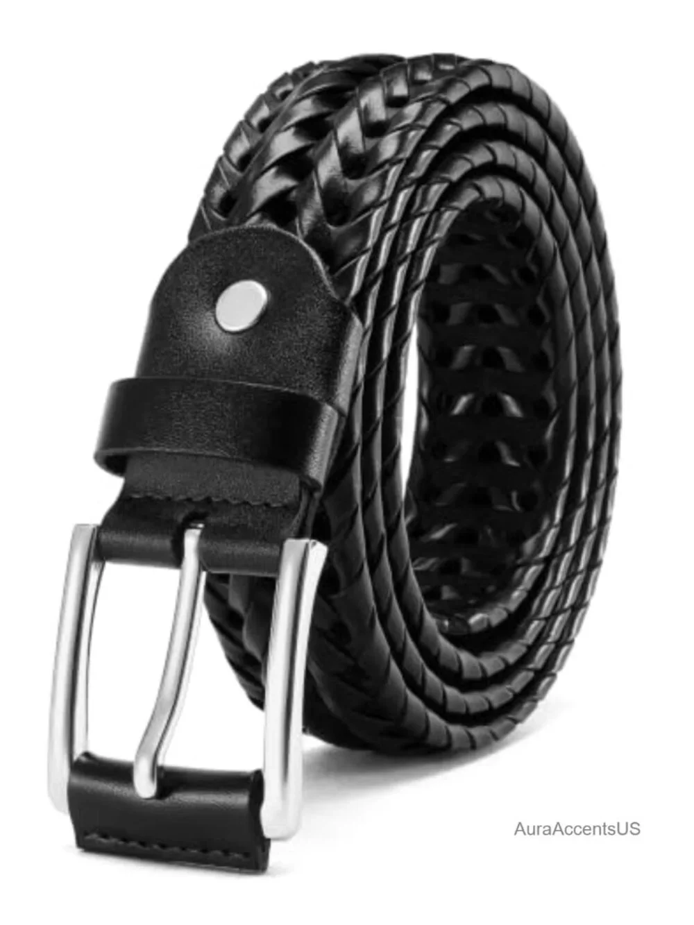Genuine Leather Braided Woven Belt 35mm, Adjustable Casual Dress Belt Men